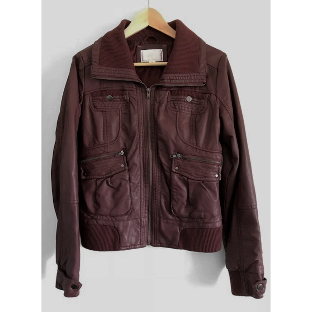 Faux Leather Wine Bomber Jacket by Xhilaration